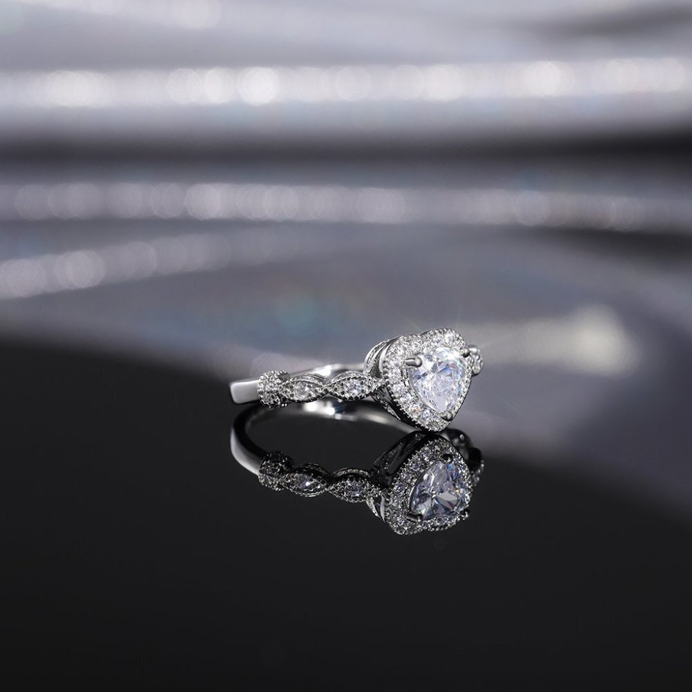 😍DELUXE EDITION HEART CZ FASHION SHINY DIAMOND SILVER RING, K888 - Picture 6 of 11